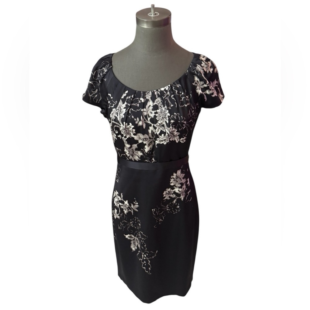 Elie Tahari Silk Floral Midi Dress with Cap Sleeves Size 8
